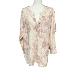 Vintage 90s Gabriella T. Wool Blend Grandma Cardigan Pink Mauve Floral Sz 1X